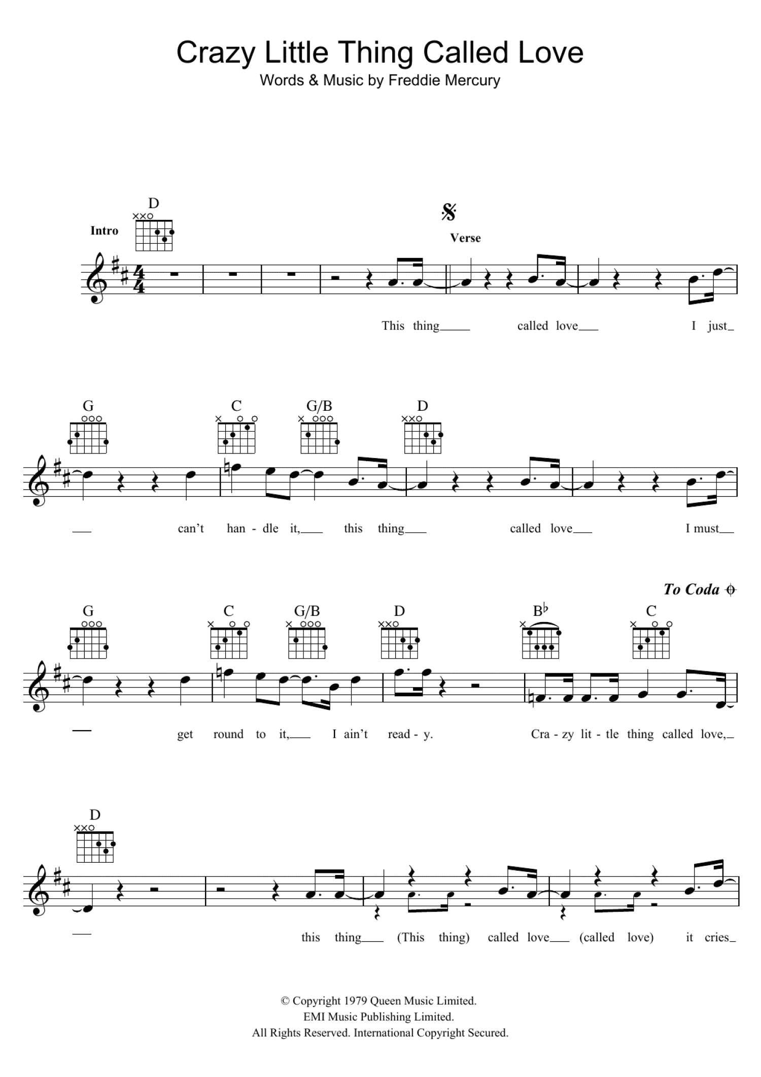 Crazy Little Thing Called Love (Lead Sheet / Fake Book)