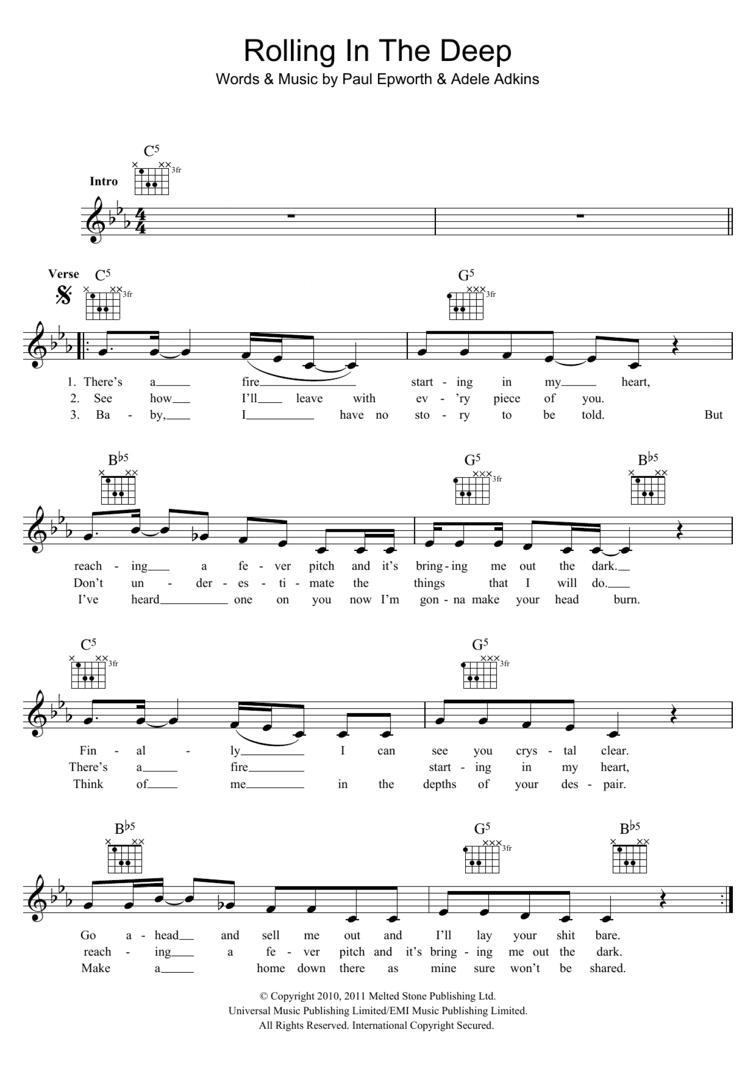 Rolling In The Deep (Lead Sheet / Fake Book)