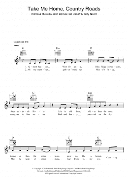 page one of Take Me Home, Country Roads (Lead Sheet / Fake Book)