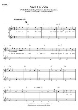 page one of Viva La Vida (Piano Duet)