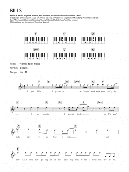 page one of Bills (Piano Chords/Lyrics)