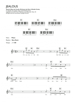 page one of Jealous (Piano Chords/Lyrics)