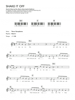 page one of Shake It Off (Piano Chords/Lyrics)