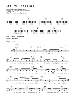 page one of Take Me To Church (Piano Chords/Lyrics)