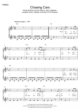 page one of Chasing Cars (Piano Duet)