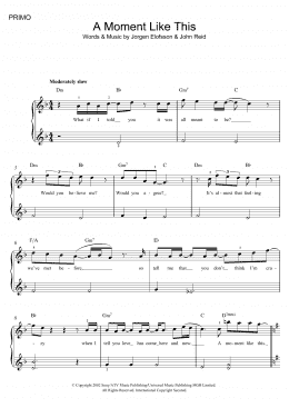 page one of A Moment Like This (Piano Duet)