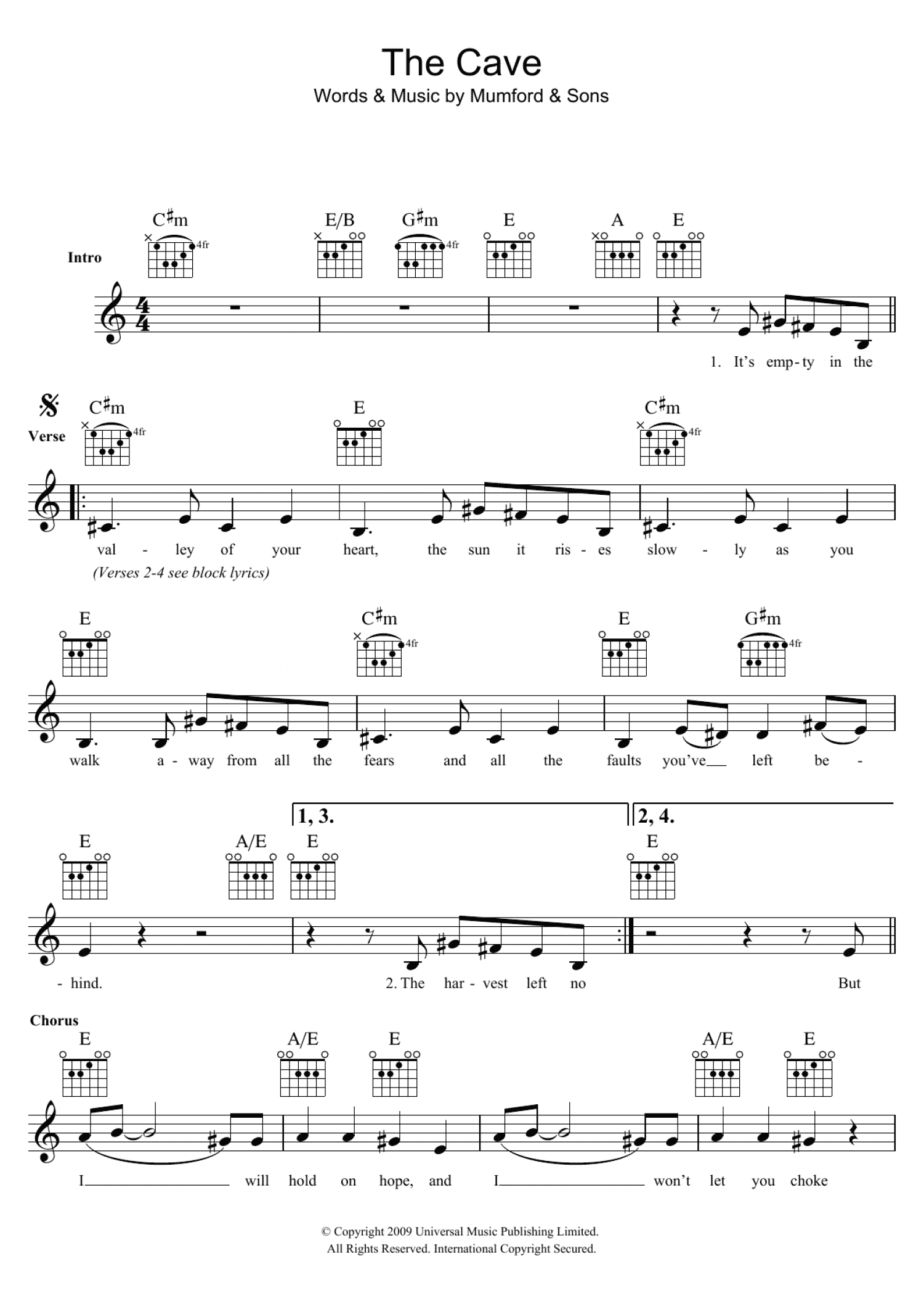 The Cave (Lead Sheet / Fake Book)
