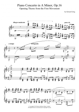 page one of Piano Concerto in A Minor, Op.16, Opening Theme (Piano Solo)