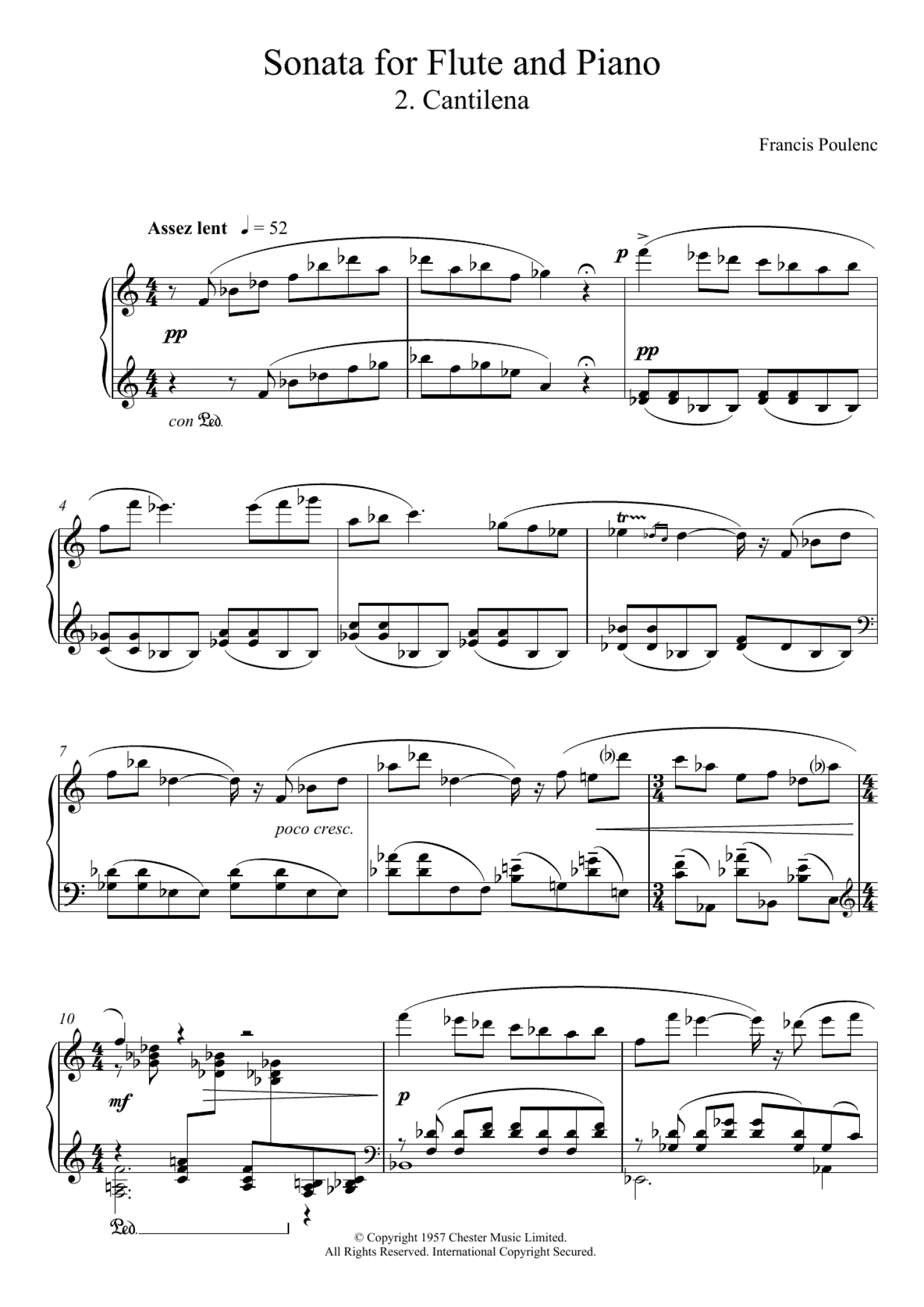 Sonata For Flute, 2nd Movement 'Cantilena: Assez Lent' (Piano Solo)