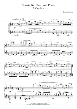 page one of Sonata For Flute, 2nd Movement 'Cantilena: Assez Lent' (Piano Solo)