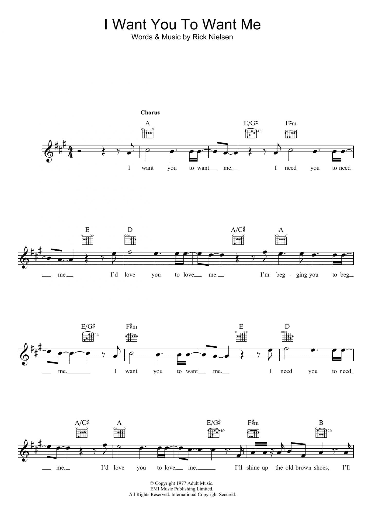 I Want You To Want Me (Lead Sheet / Fake Book)