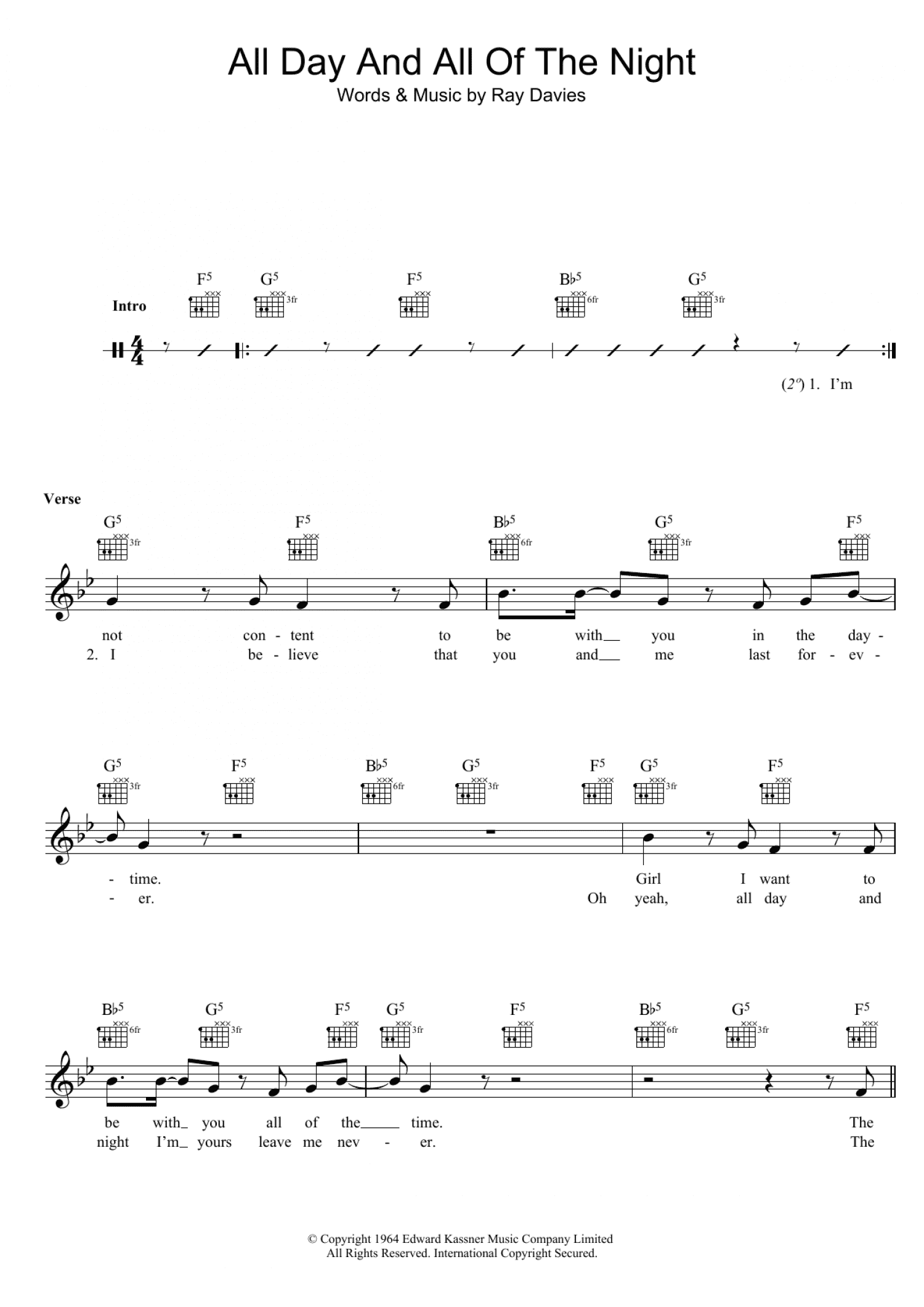 All Day And All Of The Night (Lead Sheet / Fake Book)