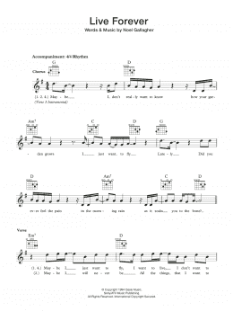 page one of Live Forever (Lead Sheet / Fake Book)