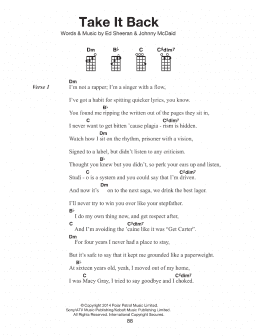 page one of Take It Back (Piano, Vocal & Guitar Chords)