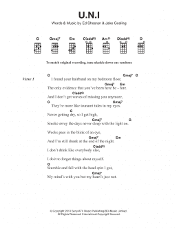 page one of U.N.I. (Piano, Vocal & Guitar Chords)