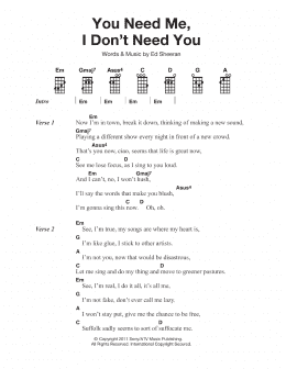 page one of You Need Me I Don't Need You (Piano, Vocal & Guitar Chords)