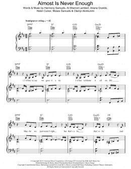 page one of Almost Is Never Enough (featuring Nathan Sykes) (Piano, Vocal & Guitar Chords)