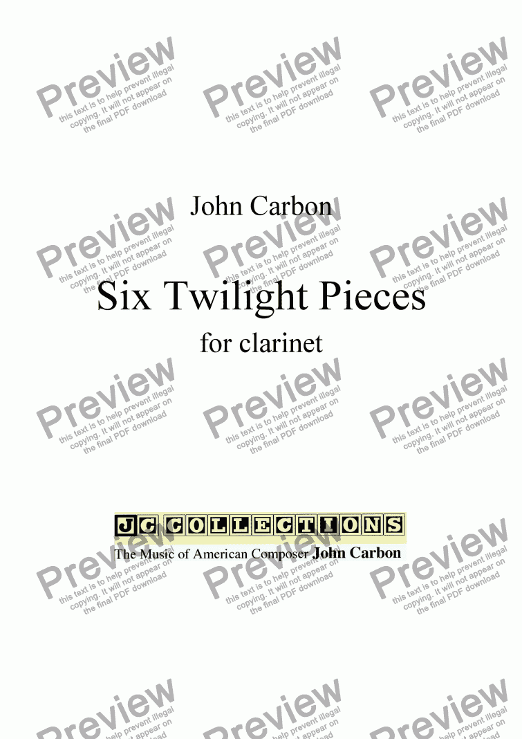 page one of Six Twilight Pieces for Solo Clarinet