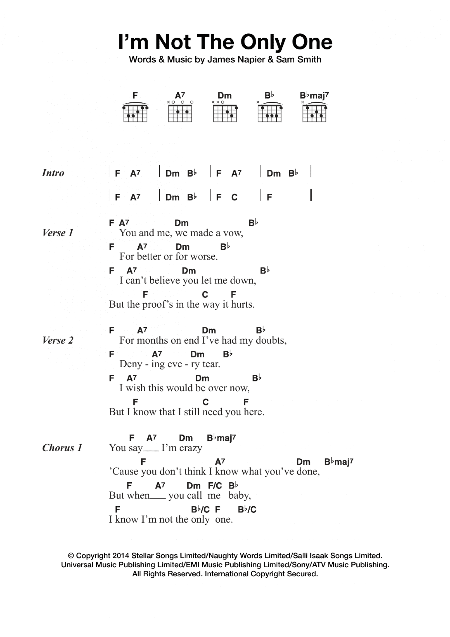 I'm Not The Only One (Guitar Chords/Lyrics)
