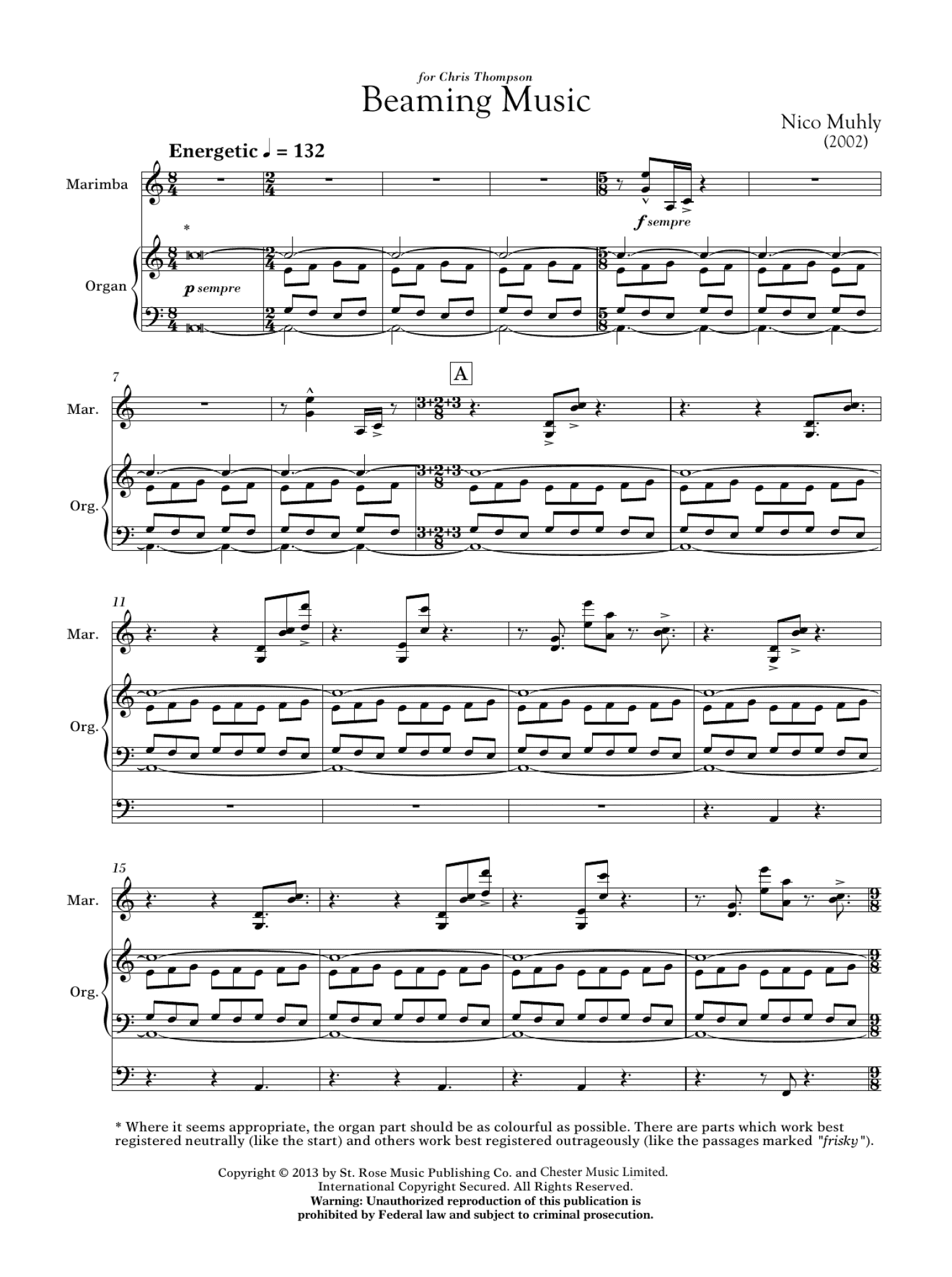 Beaming Music (for Marimba and Organ) (Performance Ensemble)