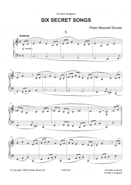 page one of Six Secret Songs (Piano Solo)