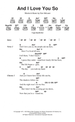 page one of And I Love You So (Guitar Chords/Lyrics)