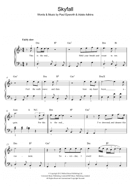 page one of Skyfall (from the Motion Picture Skyfall) (Piano, Vocal & Guitar Chords)