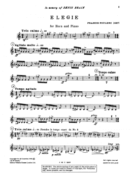 page one of Elegie for Horn and Piano (French Horn Solo)