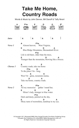 page one of Take Me Home, Country Roads (Guitar Chords/Lyrics)