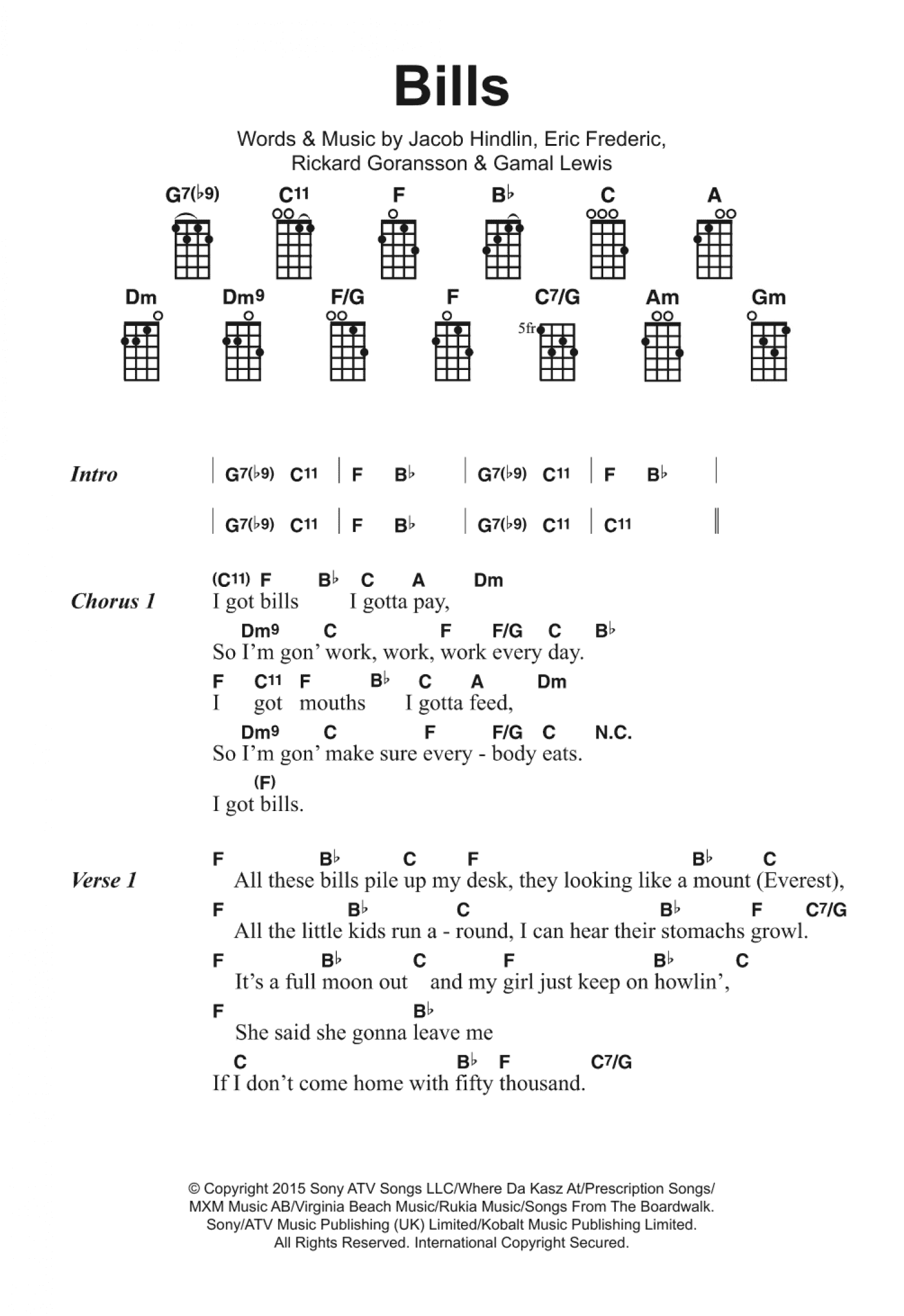 Bills (Piano, Vocal & Guitar Chords)