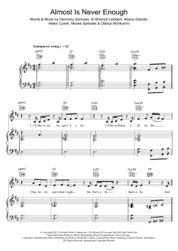 page one of Almost Is Never Enough (featuring Nathan Sykes) (Piano, Vocal & Guitar Chords)