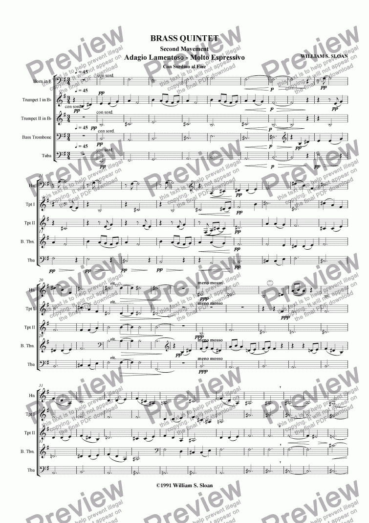 page one of Brass Quintet - 2nd mvmt.