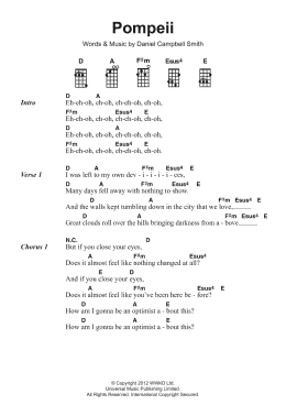 page one of Pompeii (Piano, Vocal & Guitar Chords)