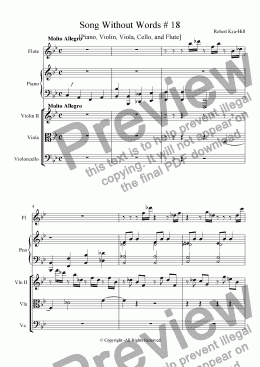 page one of Song Without Words # 18 [Piano, Violin, Viola, Cello, and Flute]