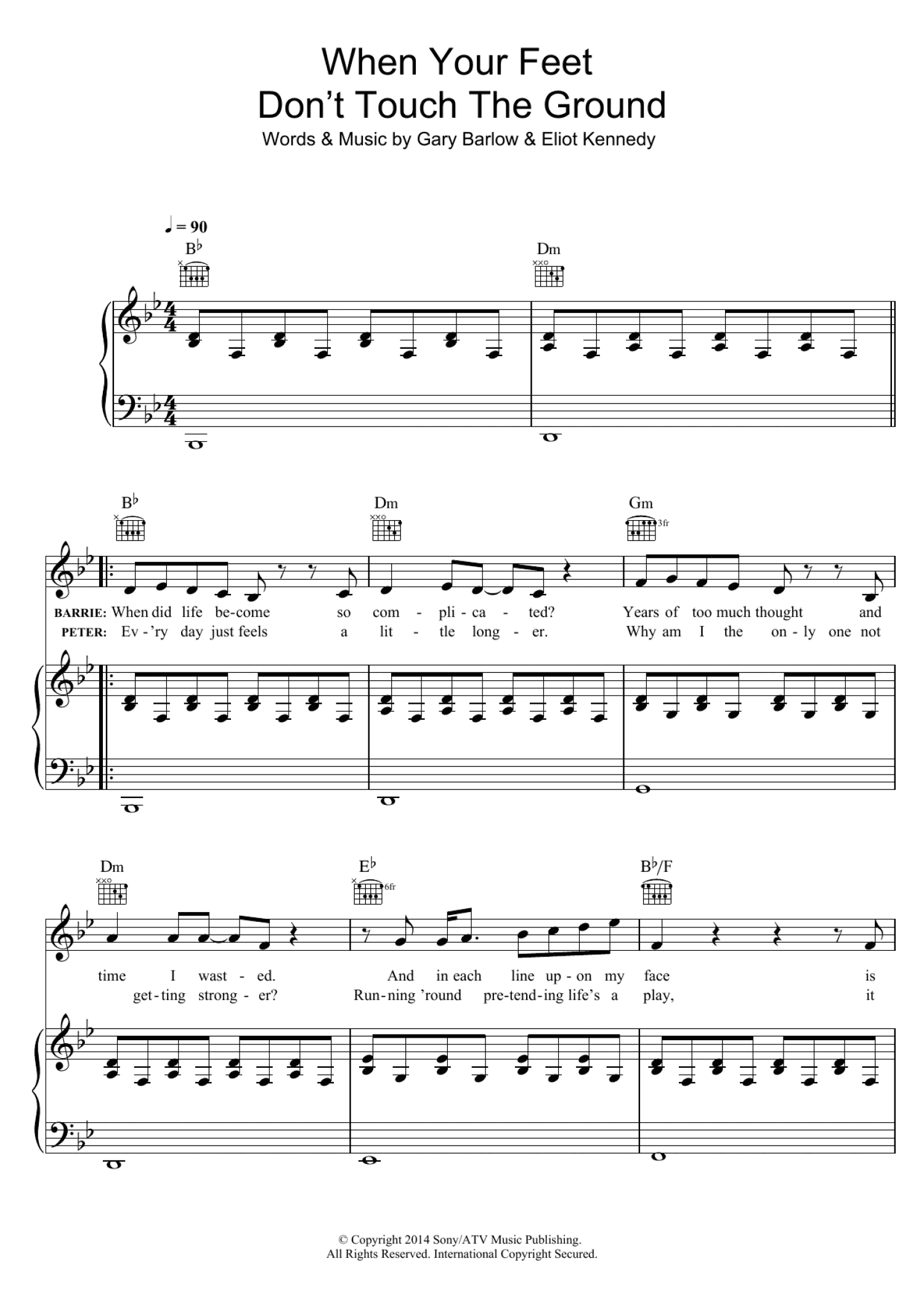 When Your Feet Don't Touch The Ground (from 'Finding Neverland') (Piano, Vocal & Guitar Chords)