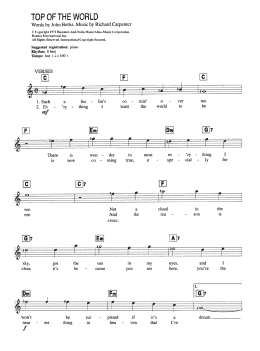 page one of Top Of The World (Piano Chords/Lyrics)