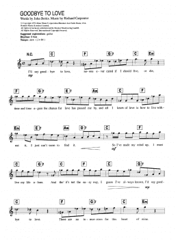 page one of Goodbye To Love (Piano Chords/Lyrics)