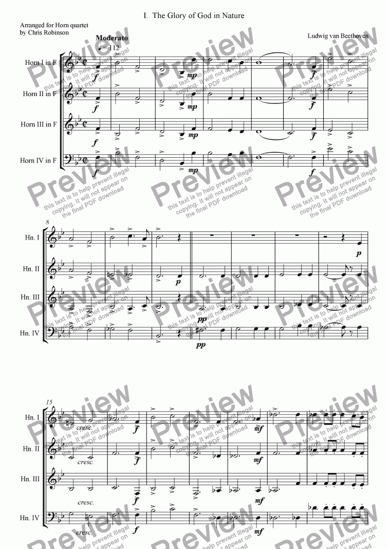 page one of Three Vienna Horn Quartets No.1 The Glory of God in Nature