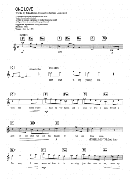 page one of One Love (Piano Chords/Lyrics)