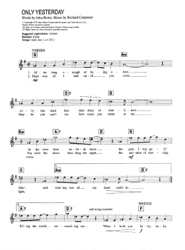 page one of Only Yesterday (Piano Chords/Lyrics)