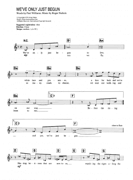 page one of We've Only Just Begun (Piano Chords/Lyrics)