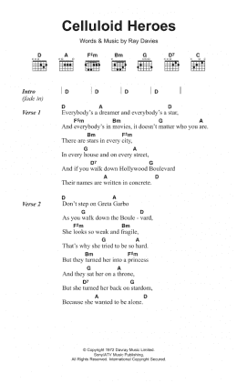 page one of Celluloid Heroes (Guitar Chords/Lyrics)