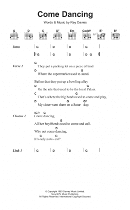 page one of Come Dancing (Guitar Chords/Lyrics)