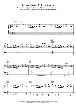 page one of Adventure Of A Lifetime (Piano, Vocal & Guitar Chords)