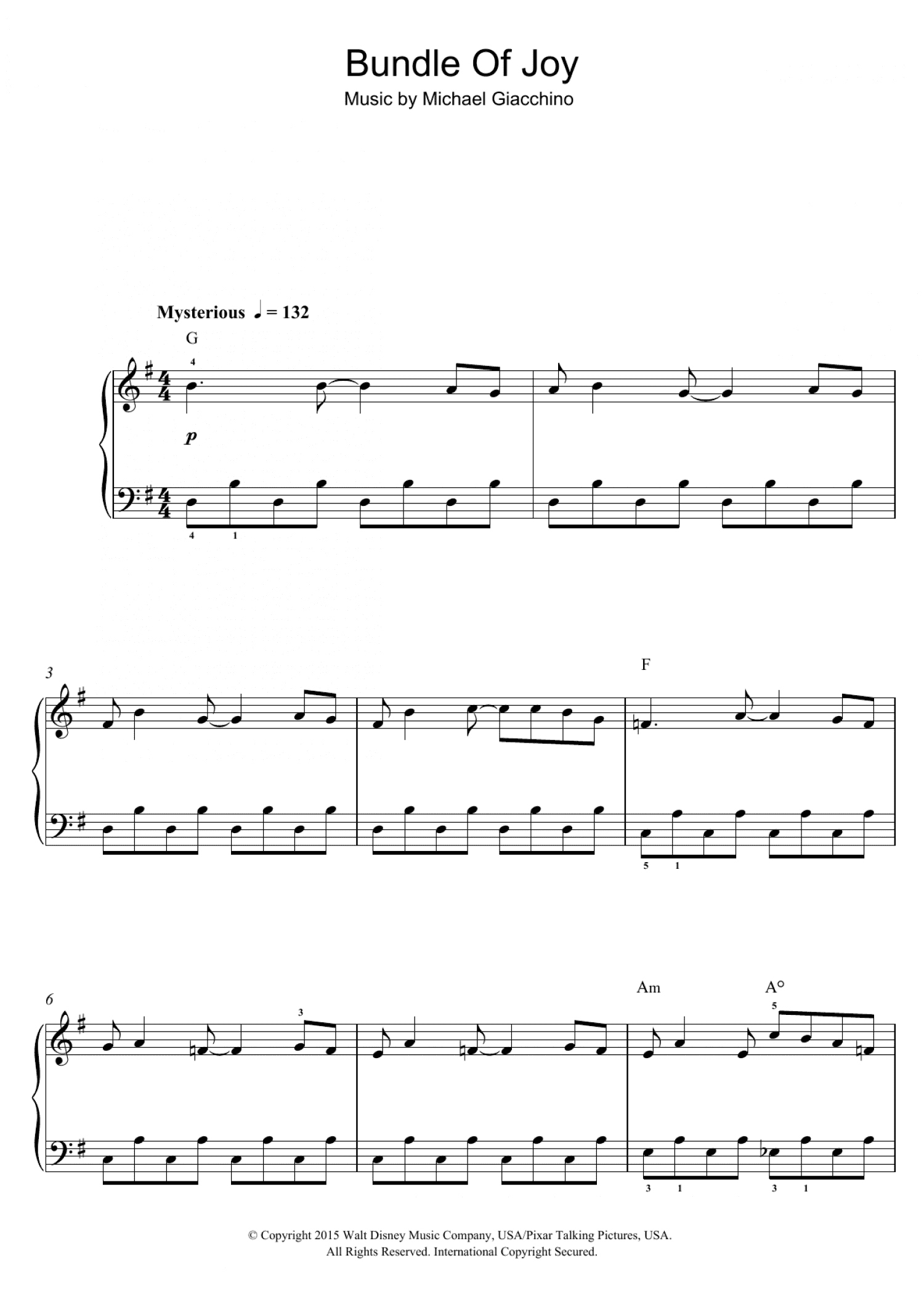Bundle Of Joy (From 'Inside Out') (Beginner Piano)