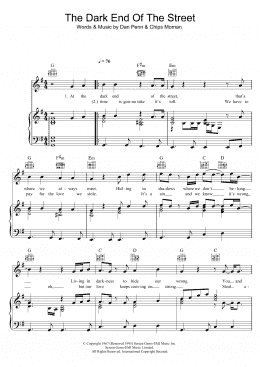 page one of The Dark End Of The Street (Piano, Vocal & Guitar Chords)