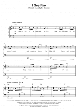 page one of I See Fire (from The Hobbit) (Easy Piano)