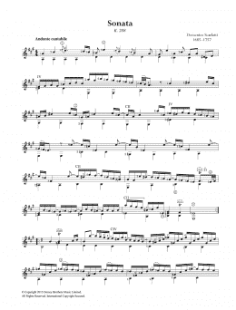 page one of Sonata K.208 (Easy Guitar)