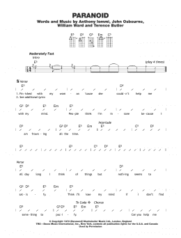 page one of Paranoid (Ukulele Chords/Lyrics)
