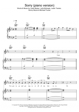 page one of Sorry (piano version) (Piano, Vocal & Guitar Chords)